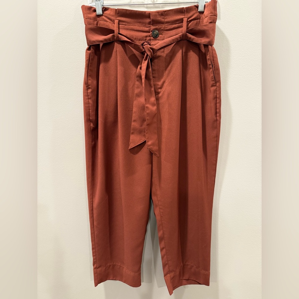 Madewell Paperbag High Rise Tie Waist Pants, Rust, size 6P